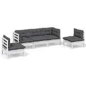 vidaXL 5-delige loungeset voor de tuin met kussens, gemaakt van massief grenenhout