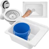 Granitan Spoelbak Monza voor Garage Wasruimte Stookruimte - Wit - Gootsteen met Sifon - 58x38cm