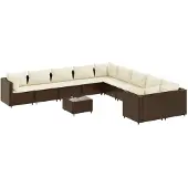 vidaXL 11-delige Loungeset met kussens poly rattan bruin