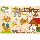 Woody houten puzzel boerderijdieren - educatief speelgoed 9 stukjes.
