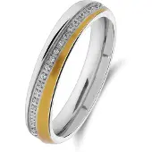 Lucardi Dames Stalen bicolor liefdesring met zirkonia - Ring - Staal - Bicolor - 18.50 / 58 mm