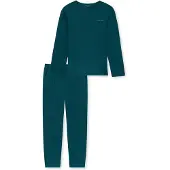 Schiesser Pyjama lang ' Modern Bonded ' petrol / donkergroen