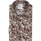 R2 Poplin Overhemd Print Bordeaux | Rood | Maat 43