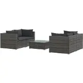 vidaXL 5-delige Loungeset met kussens poly rattan grijs