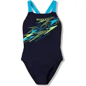 Speedo medley logo medalist 1p bla/grn wedstrijd badpak dames -
