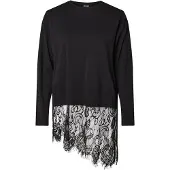 Pieces Pcmave Kant Top Met Lange Mouwen Dames Zwart XS