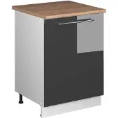 Vicco Keukenonderkast Fame-Line, Antraciet Hoogglans/Wit, 60 cm 1 deur met werkblad