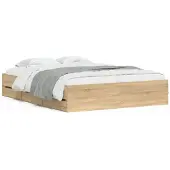 vidaXL Bedframe met lades bewerkt hout sonoma eikenkleurig 150x200 cm
