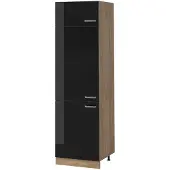 Vicco Hoge kast R-Line, Zwart hoogglans/Goudkleurig Eiken, 60 cm