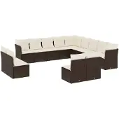 vidaXL 13-delige Loungeset met kussens poly rattan bruin
