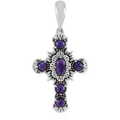 Cavill - Zilveren Hanger met Charoite 2,42 ct - 925 Sterling Zilver Geoxideerd - Ovale en Ronde Cabochon - Vintage Stijl Cross Design