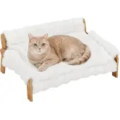 PawHut verhoogd hondenbed met houten frame en zachte, pluizige kussens