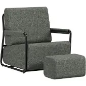 SoBuy Fauteuil velours gris foncé avec repose-pieds