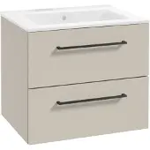 Deftrans Hangende wastafelonderkast, 60 cm, kleur Kaschmir, met 2 soft-close lades en een keramische wastafel