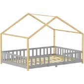 En.casa Kinderbed "Treviolo" met huiselijke uitstraling, voorzien van valbeveiliging, gemaakt van dennenhout, afmetingen 120 x 200 cm, kleur lichtgrijs / wit
