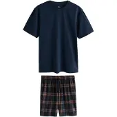 Next Pyjama kort 'Motion Flex' navy / lichtblauw / cognac / wit