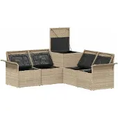 vidaXL Bankstel 5 st Beige en Lichtgrijs Poly Rattan en Staal