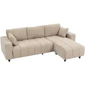 HOMCOM Hoekbank-Linnenlook (100% polyester)-242 x 156 x 87 cm-Beige