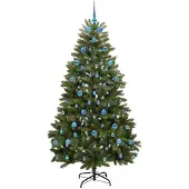 vidaXL - Kunstkerstboom - 210 - cm - 300 - LED's - Warmwit - PVC - en - Staal - Groen
