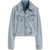 BOSS Slim-fit truckerjack van denim met gemarmerd effect Maat L