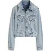 BOSS Slim-fit truckerjack van denim met gemarmerd effect Maat XS