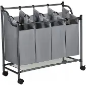 Songmics 4-Vaks Wasmand Organizer 138L - Grijs, op Wielen