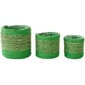 J-Line bloempot Gestreept - zeegras - naturel/groen - set van 3