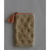 MEA Etui katoen Bloemen roze/goudkleur 10,5x18cm