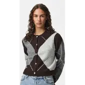 Pieces Gebreid vest 'PCSally' donkerbruin / lichtgrijs / grijs gemêleerd / wit