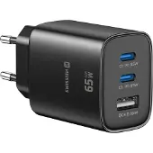 Swissten GaN reislader, 2x USB-C PD 65W, 1x USB-A QC 18W