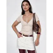 Busem V-hals Korte Mouwen Gebreide Blouse met Knoopsluiting