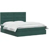 vidaXL LED-bed met opbergruimte en matras, donkergroen, 160 x 200 cm, fluweel