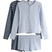 The Set Korte pyjama navy / duifblauw / offwhite