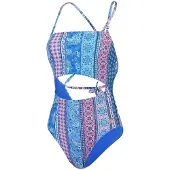 Speedo Dames Paisley Zwempak Eénstuk (Blauw/Roze)