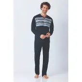 Hajo Klima-komfort heren pyjama marine blauw | Maat 60