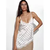 Busem Gestippelde Satijnen V-hals Cami Blouse