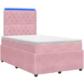 vidaXL LED boxspringbed met matras, roze, 120 x 200 cm, fluweel