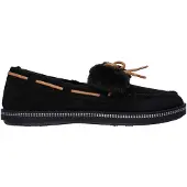 SKECHERS Moccasin-pantoffels voor dames met strik en rand van imitatiebont (Zwart)