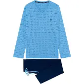 Hom Pyjama lang ' Alan ' lichtblauw / donkerblauw