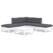 vidaXL 6-delige loungeset voor de tuin met kussens, wit, van grenenhout