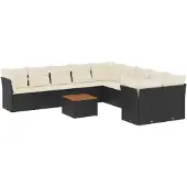 vidaXL 11-delige Loungeset met kussens poly rattan zwart