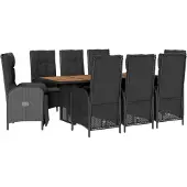 vidaXL 9-delige tuinset met kussens, zwart, van polyrotan