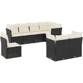vidaXL 8-delige Loungeset met kussens poly rattan zwart