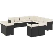 vidaXL 13-delige Loungeset met kussens poly rattan zwart
