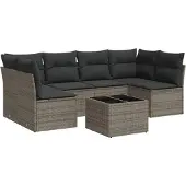 vidaXL 7-delige Loungeset met kussens poly rattan grijs