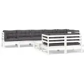 vidaXL 9-delige loungeset voor de tuin met kussens, wit, massief grenenhout