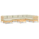 vidaXL 9-delige Loungeset met crèmekleurige kussens massief grenenhout