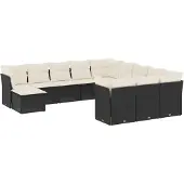 vidaXL 12-delige loungeset voor de tuin met kussens, zwart, polyrotan