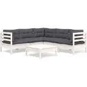 vidaXL 6-delige loungeset voor de tuin met kussens, wit, massief grenenhout