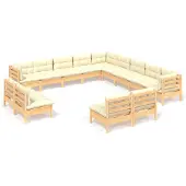 vidaXL 13-delige Loungeset met crèmekleurige kussens grenenhout